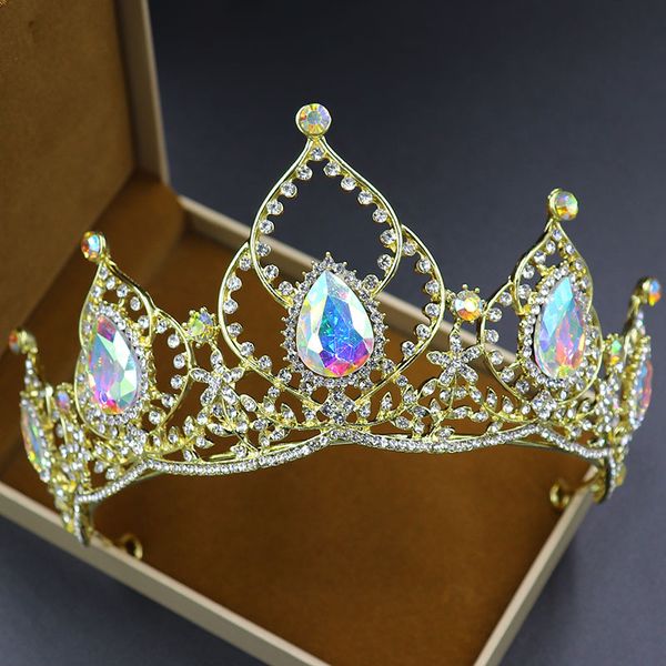 

npason wedding tiaras для невестых волос красочные кристалл корона барокко свадебные tiaras оголовья королева диадема raw crystal crown, Golden;silver
