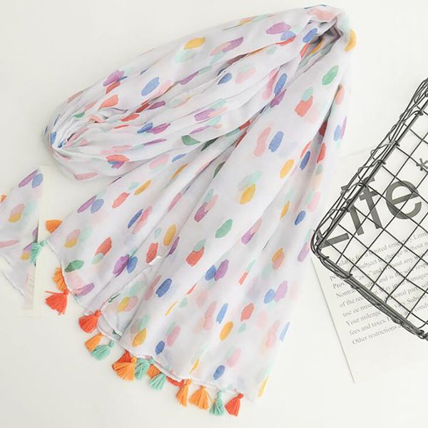 

scarves 2021 designer solid head scarf women spring autumn long sweet colorful dots print muffler, Blue;gray