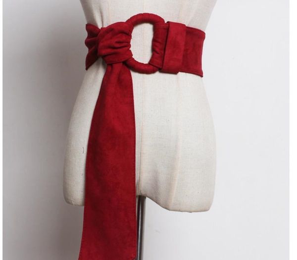 

ewq] 2020 spring autumn fashion long solid suede patchwork double ring buckle adjustable wiast casual wide belt women ac662, Black;brown