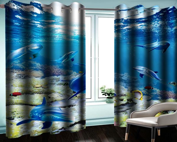

3d curtain bedroom child bedroom blackout 3d curtain beautiful underwater coral dolphin 3d cartoon animal modern curtain