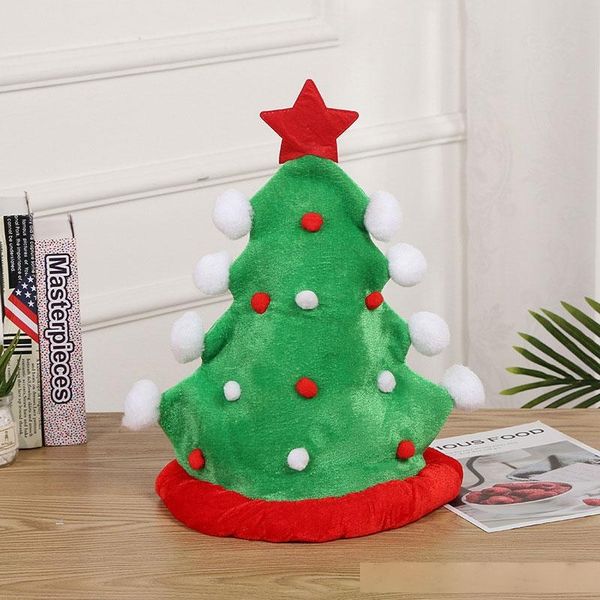 

cute plush warm cap women men novelty red green christmas tree hat holiday xmas santa claus cap theme party favors