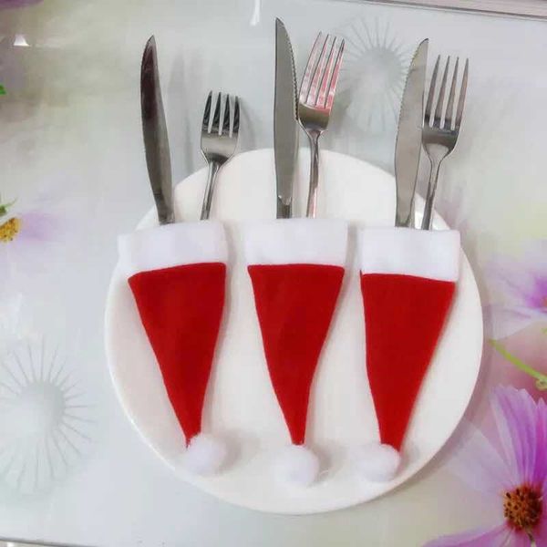 

santa hat christmas new year pocket fork knife cutlery holder bag home party table dinner decoration tableware