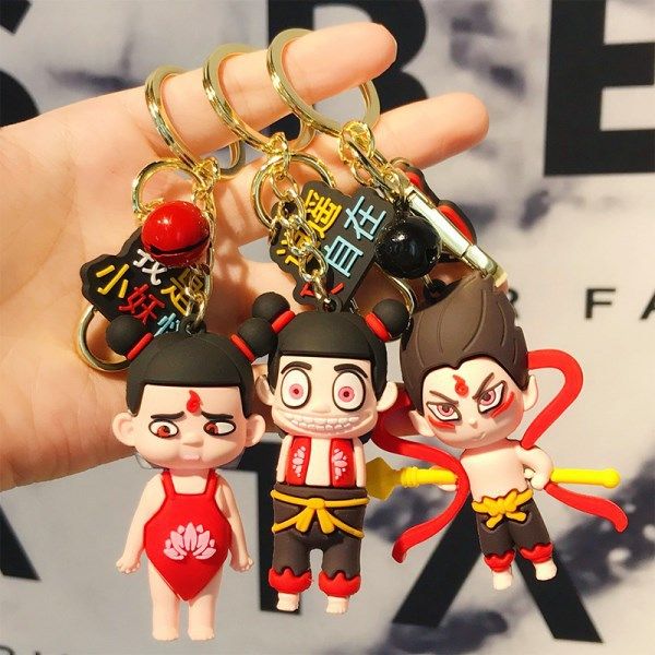 

nezha's devil boy comes to life keychain pendant female cartoon cute little nezha doll doll backpack school bag pendant, Silver