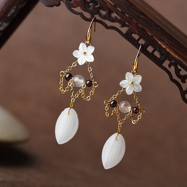 

dangle & chandelier fashion shell natural stone white earring ethnic long pure and fresh earrings jewelry for women, Silver