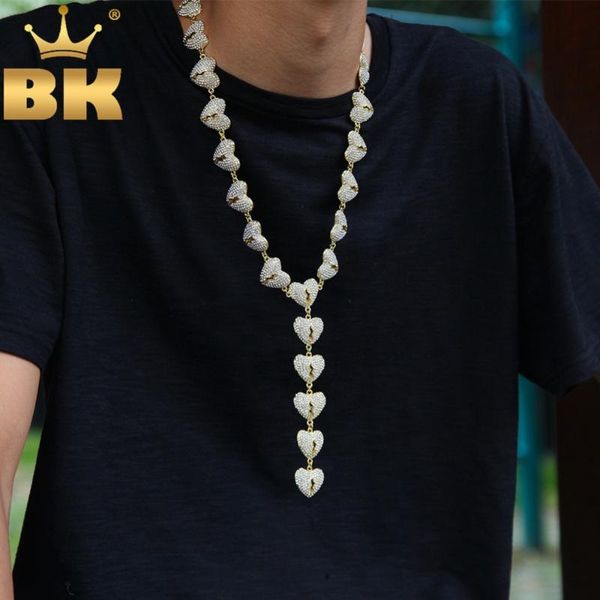 

mens fashion white gold heartbreak chain necklace heart pendant full rhinestones iced out jewelry street style hiphop, Silver