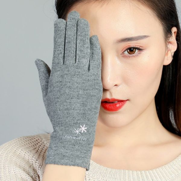 

five fingers gloves winter cashmere cute star embroidery women thin section plus velvet warm mittens spring windproof cycling driving e47, Blue;gray