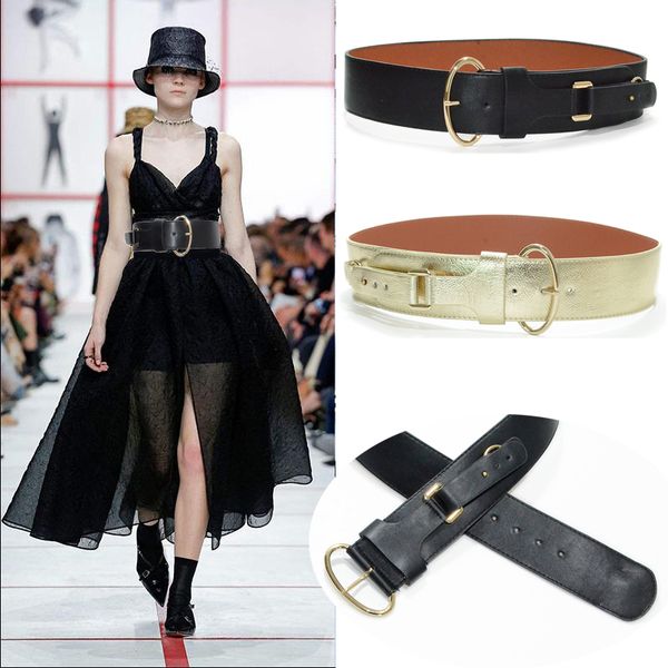

2020 new 6cm wide ladies gold/black belt fashion wild pin buckle imitation leather super wide belt bg-1340, Black;brown