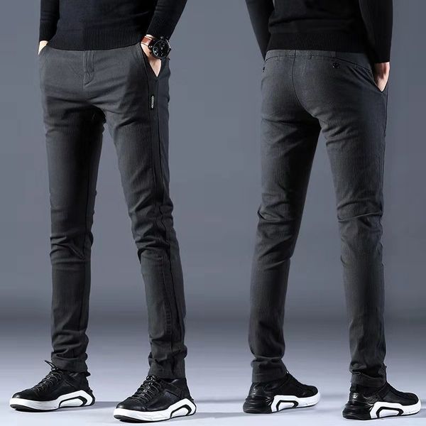 

2020 new spring autumn men slim fit fashion all-match casual trousers male korean fashion solid full length straight pants k191, Black