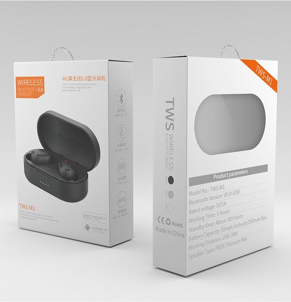 

noise cancelling headphones m1 tws in-ear stereo sport bluetooth 5.0 stereo wireless earphones earbuds with retail box