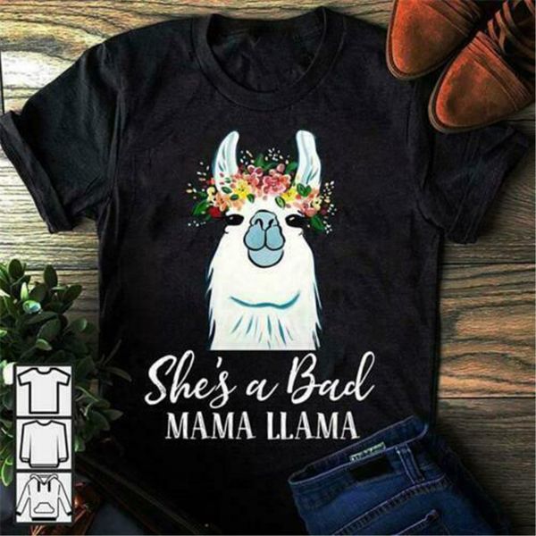 

she's a bad mama llama ladies t-shirt black cotton s-3xl new funny tee shirt