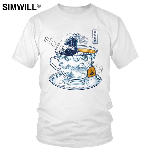 

classic t shirt for men cotton the great wave off kanagawa t-shirt short sleeved japanese tea lover tees boyfriend gift apparel