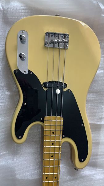 Personalizado Creme Branco Precisão 4 Cordas Jazz Guitarra Baixo Elétrico Preto Pickguard, Hardware Cromado