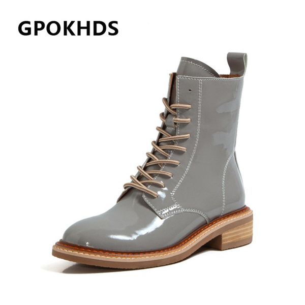 

boots gpokhds 2021 women ankle cow leather winter short plush round toe zipper med heels female riding size 40, Black