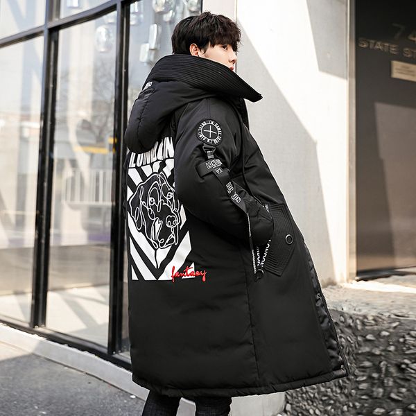 

2020 new coats male long over-the-knee hooded lapel city boy with thick winter fashion wholesale thick coat, Black