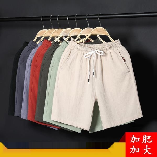 

men's short summer cotton cropped ankle-length shorts casual beach cropped loose casual pants plus size fat beach pants gmixd, Blue