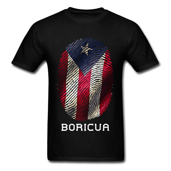 

puerto rico gifts t-shirt men flag t shirt fingerprint tees vintage striped tshirts summer 100% cotton clothes black red