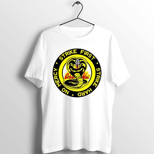 

men women t shirt cobra kai strike first strike hard no mercy awesome artwork drawing printed tee