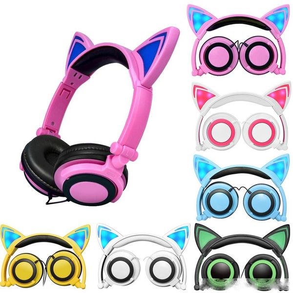 

foldable cat ear headphones with led glowing earphone headband gaming headset auricular for pc lapmobile phone mp3 child