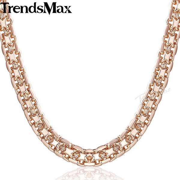 

trendsmax 5mm necklaces for women girls 585 rose gold bismark curb cuban link chain long necklace fashion jewelry 45-50cm gn452, Silver