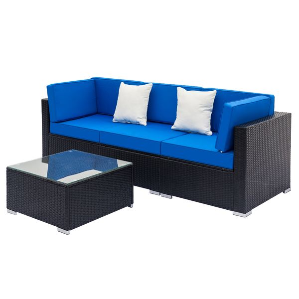 

4 pcs wicker rattan sofa coffee table set family courtyard indoor and outdoor terrace balcony leisure sofa set black