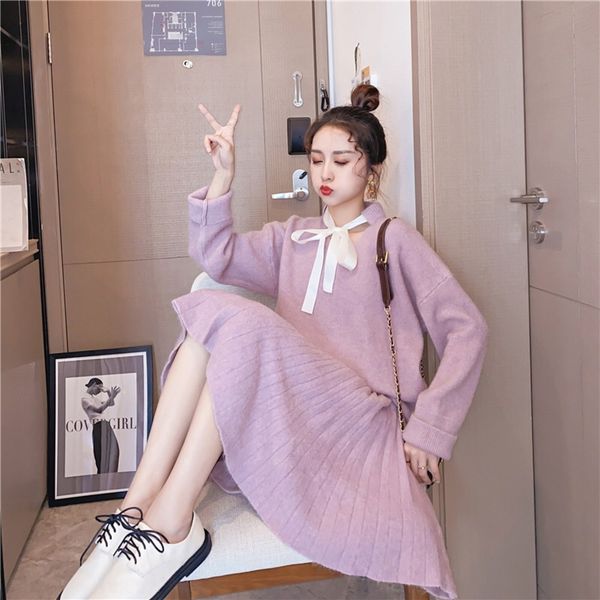 

2020 fried street knitted sweater set high skirtbutterfly pleated skirtstreet girls wear bow loose pleated skirt skirt two-piece set ucn7k u, Gray