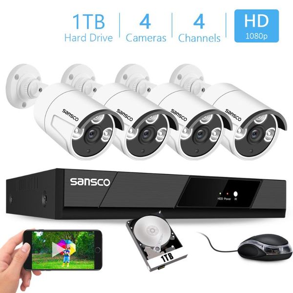 

systems sansco h.265 4ch 2mp poe security camera system kit record ip ir outdoor waterproof cctv video surveillance nvr set