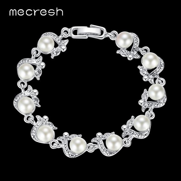 

mecresh perfectly round simulated pearl bracelets for women silver color handmade wedding friendship pulseras jewelry msl236, Black