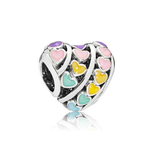 

new 100% 925 sterling silver 1:1 authentic 797019enmx rainbow hearts charm bracelet original women jewelry gift, Black