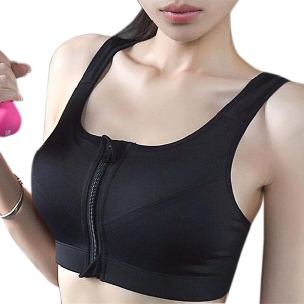 

women push up padded sports bras front zipper up fitness cropped breathable gym fitness athletic underwear, White;black