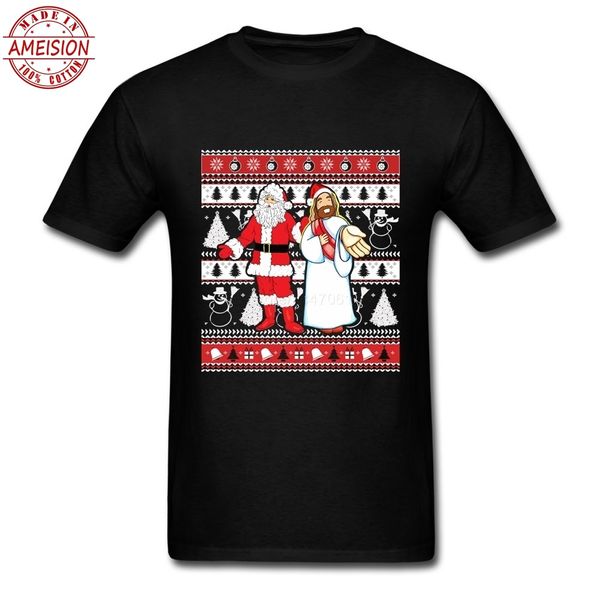 

short sleeve thanksgiving day custom santa and jesus ugly christmas sweater design for having fun shirt men plus size t shirt