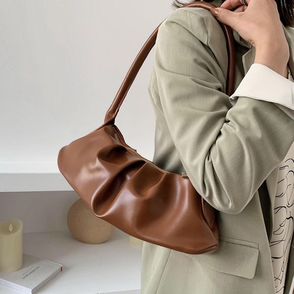 

folds armpit bag small pu leather shoulder bags for women 2020 summer solid color handbag female luxury design ladies hand bags