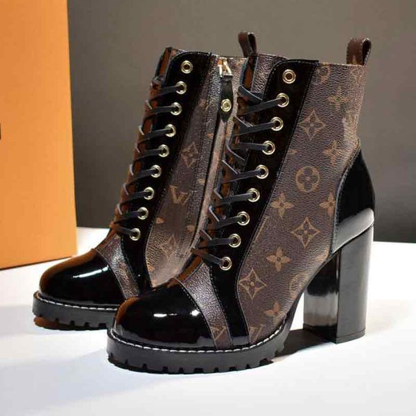 

autumn and winter style leather boots super high heeled ankle boots anti-water platform thick-heeled nude patent lace-up martin boots type4, Black