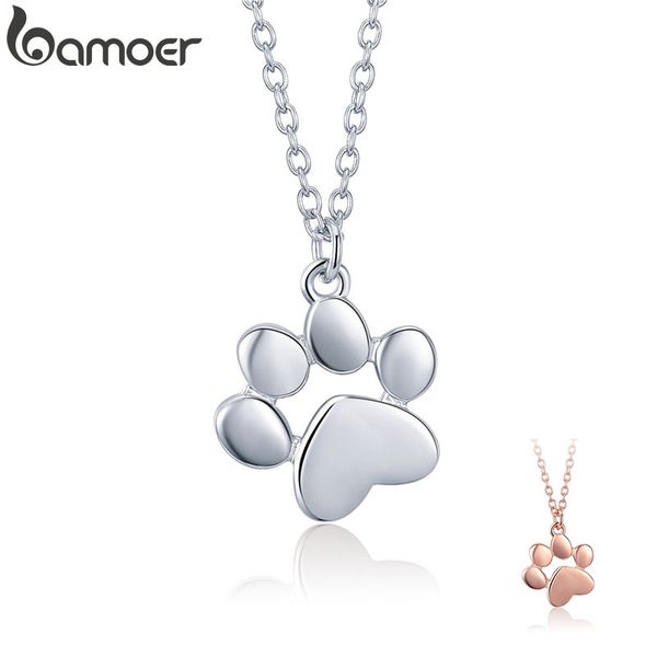 

bamoer genuine 925 sterling silver cute animal footprints dog cat footprints necklaces pendants women silver jewelry scn275