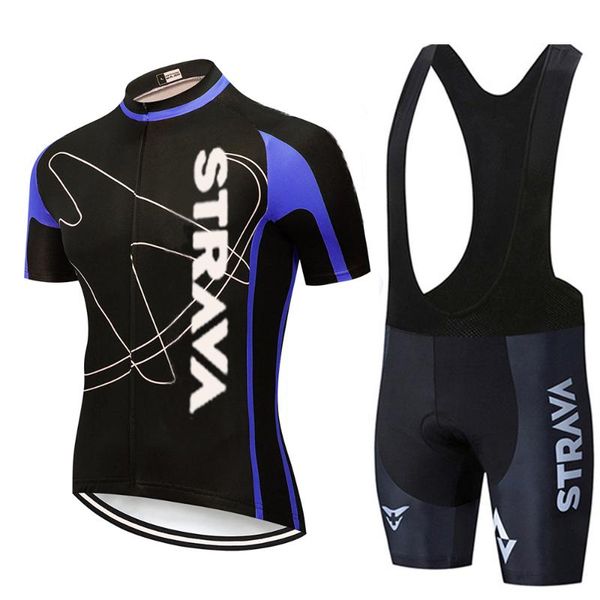 

2020 summer strava new cycling jersey short sleeve set maillot ropa ciclismo uniformes quick-dry bike clothing mtb cycle clothes, Black;blue