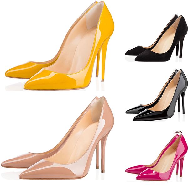 

with box women shoes red bottom high heels 8cm 10cm 12cm nude black red pink leather pointed toes pumps dress party wedding shoes
