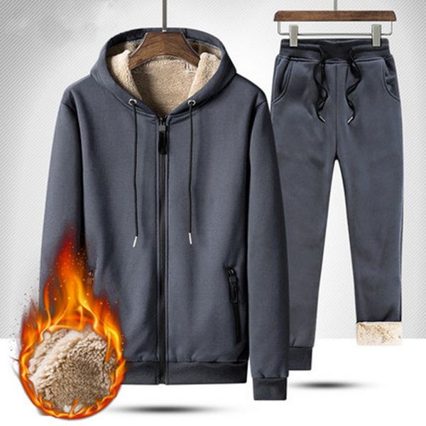 Bom inverno quente conjunto de agasalho velo com capuz moletom e moletom 2 peças conjuntos masculino voguethicken hoodies jaqueta calça set261q
