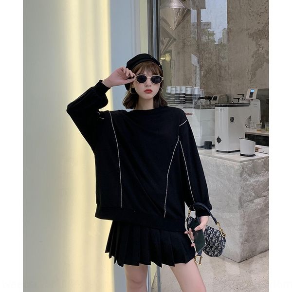 

autumn new all-matching light flash sweater 320g terry sweater material three-color round pullover sweatersweaterneck pullover long slee, Black