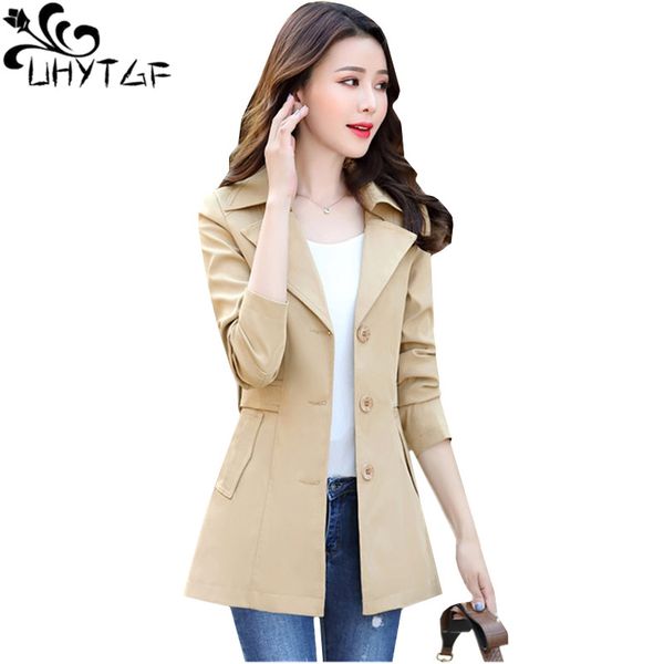 

uhytgf windbreaker women single-breasted slim autumn trench coat female solid color wild casual plus size coats abrigo mujer 917, Black