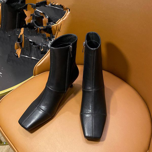 

2020 night club women boots women dress shoes woman genuine leather zipper high heels boots woman, Black