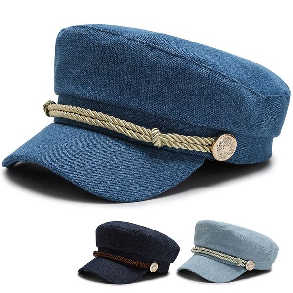 

hat women female casual wild cowboy literary painter hat autumn and winter newspaper bonnet british street cap berets, Blue;gray