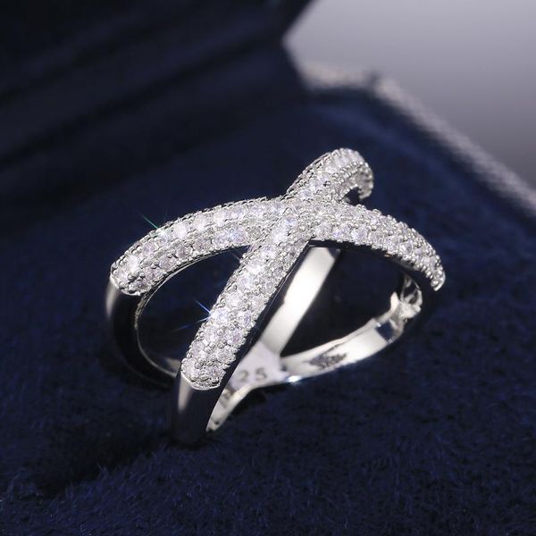 

wedding rings huitan selling cross x shape women engagement delicate finger accessories dazzling crystal zircon fashion ring jewelry, Slivery;golden