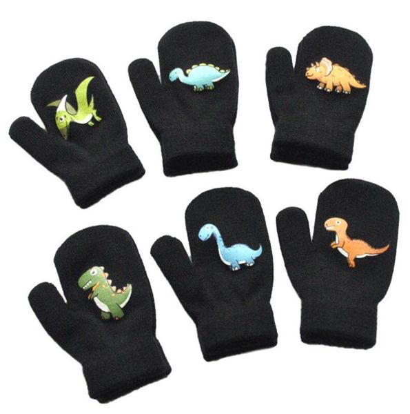 

boys girls winter gloves thicken warmer fleece knitting glove cute 1-5y baby cartoon dinosaur pattern designers bobby kids gloves f91101, White