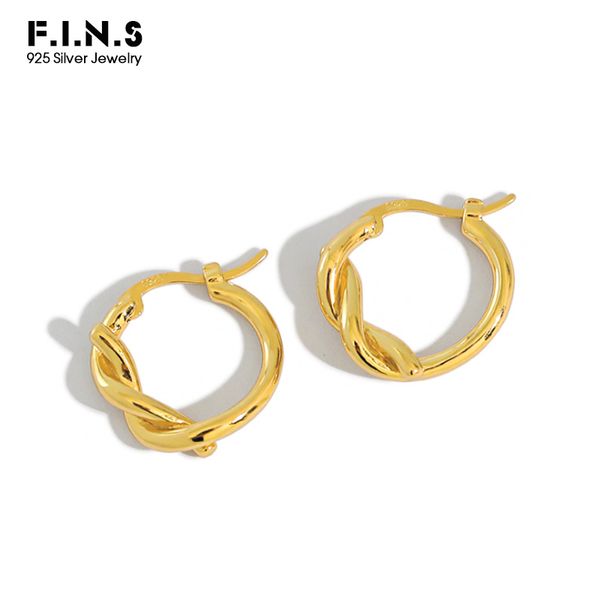 

f.i.n.s korean style pure 925 silver earrings minimalist twisted earring hoops 100% sterling silver earrings fine jewelry, Golden;silver