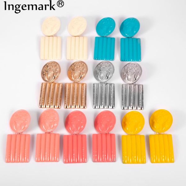 

ingemark преувеличены красочный большой площади падение серьги punk boho железный геометрическая красный желтый себе длинные мотаться серьги, Silver