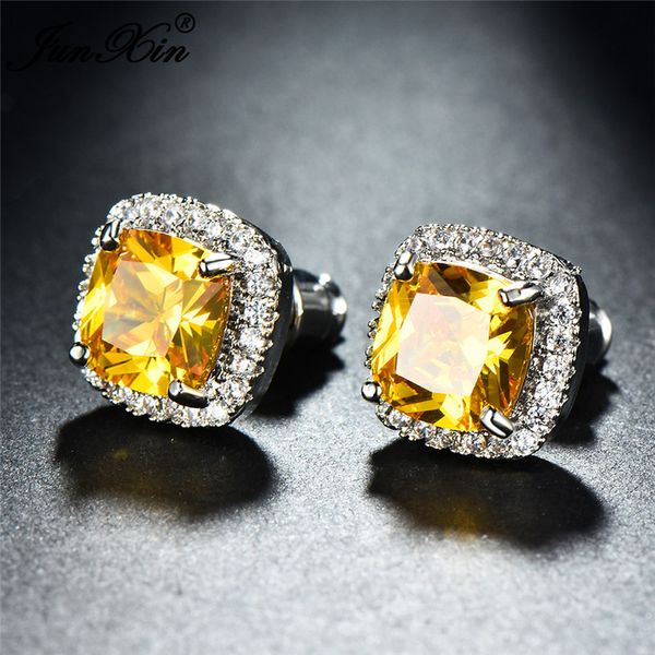 

stud 20 style female girl yellow zircon stone earrings simple silver color jewelry vintage wedding for women, Golden;silver