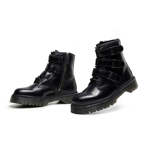 

winter fashion 3 buckle black women shoes side zipper leather designer martin bottes femmes size 35-41