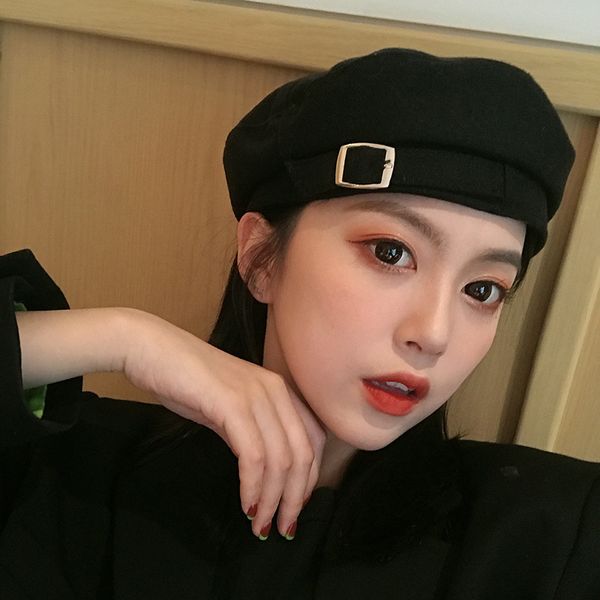 

cotton linen women beret autumn winter octagonal cap hats stylish artist painter newsboy caps black grey beret hats, Blue;gray