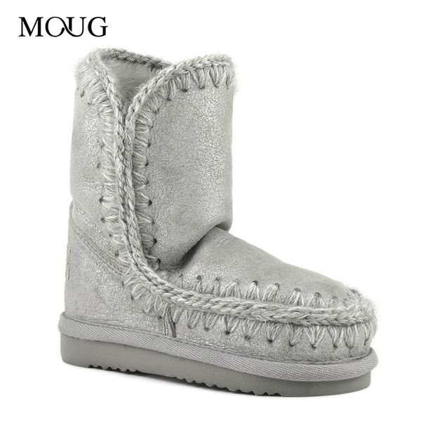 

moug winter shoes children snow boots original mini eskimo handmade sheepskin kids boy girl ankle boots, Black;grey