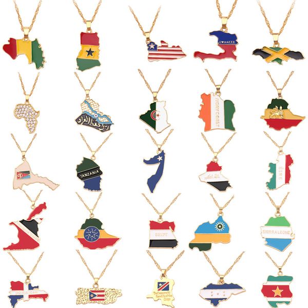 

chains handmade country map flag necklace women american france spain canada mexico brazil pendant gold man jewelry, Silver