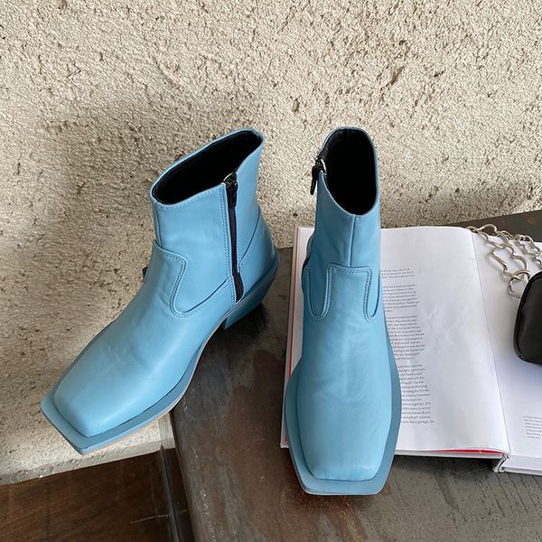 

shoes winter boots lady boots-women zipper booties ladies 2020 med rubber rock autumn ankle pu riding square toe hoof heels, Black